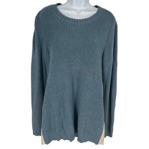Lori Goldstein LOGO Blue Knit Sweater W/ Cream Lace Insets Women's Size‎ L